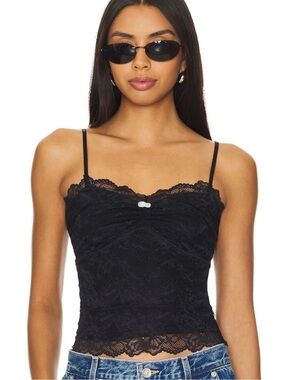 NWT- FREE PEOPLE Revolve Lacey Essential Crop Black Lace Cami Top